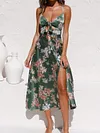 Floral Printed Empire Condole Belt Midi Dress