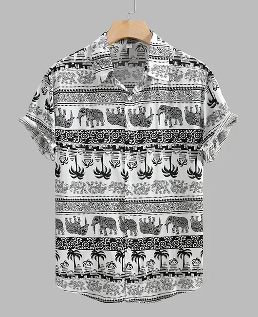 Vacation Lapel Collar Animal Print Short Sleeve Shirt Okaywear