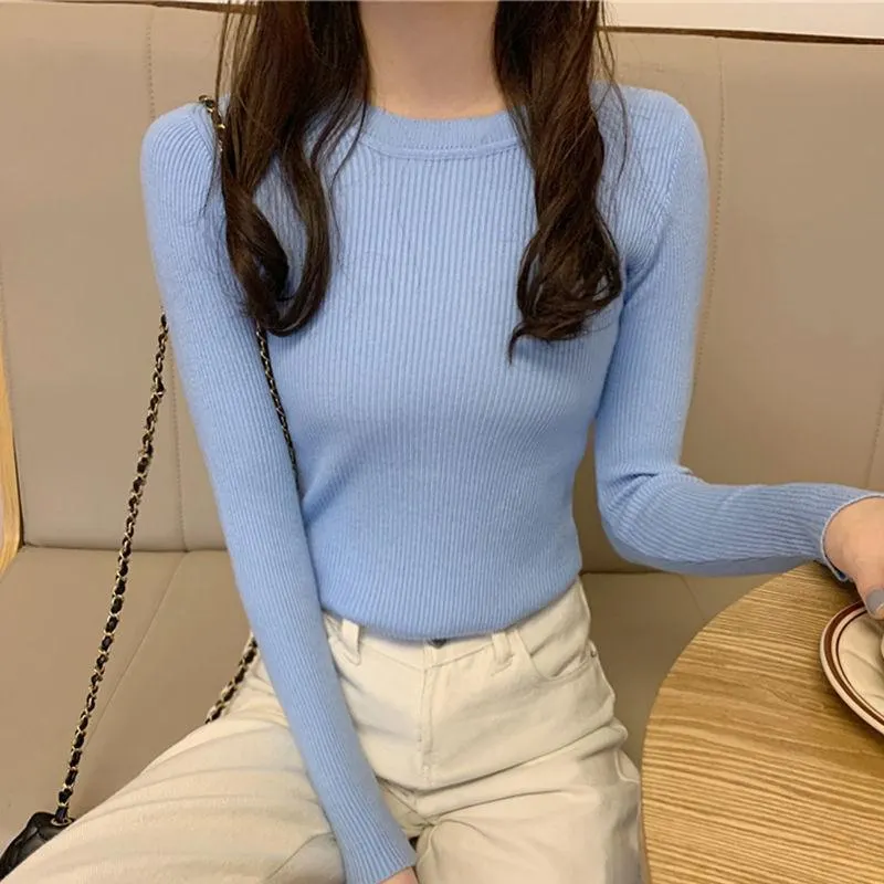 Elastic Sweater 2021 Autumn Winter Knitted Ribbed Pullovers Full Sleeve V-Neck Slim Jumper Solid Slim Shirt Casual Warm Tops Hot