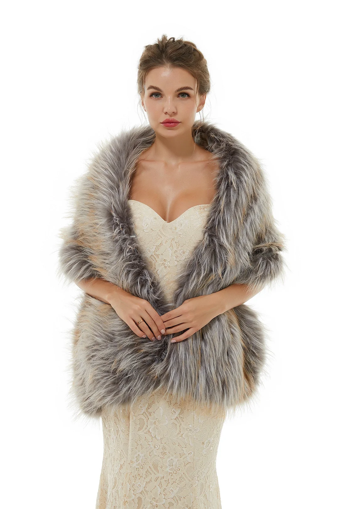Beautiful Mix Colored Winter Faux Fur Wedding Wrap - lulusllly