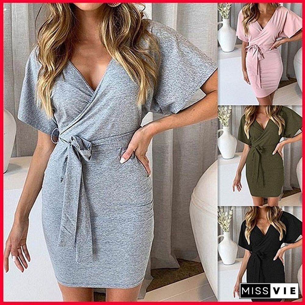 Women's Spring And Summer V-Neck Dress Hip Skirt