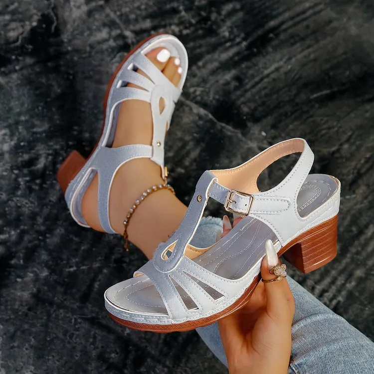 Breakj Breakj Women's Shoes 2025 Spring New PU Dew-Shaped Buckle Tape Coarse Casual Sandals