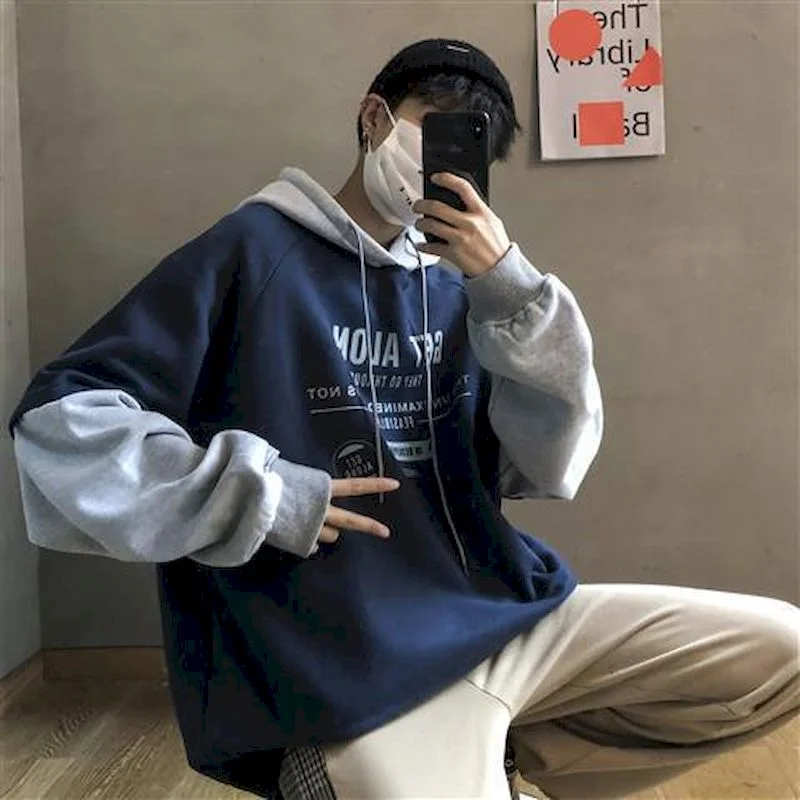 Fake Two-piece Hooded Hoodies Women Sweatshirt Boys Spring/autumn Plus Velvet Thickening Korean Loose Hong Kong Style Lovers