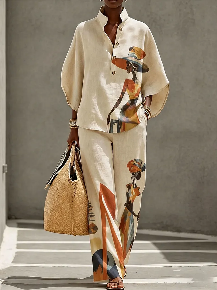 Women&rsquo;s Artistic Figure Print Two-Piece Set