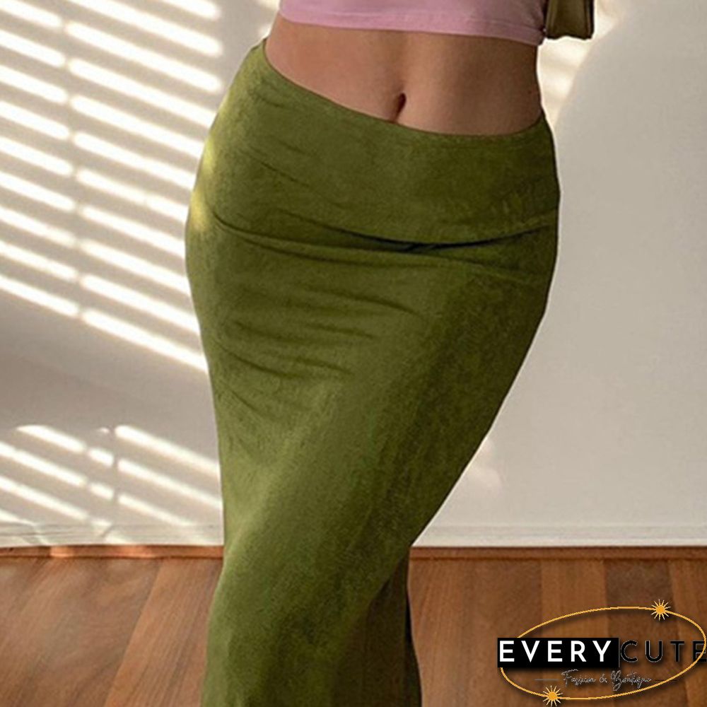 Retro Midi Skirt Low Waist Tight Blue Green Womens Urban Fashion Summer Falda Gonna