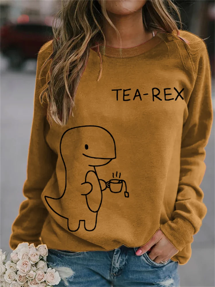 Vefave Tea Rex Funny Puns Tea Lover Sweatshirt