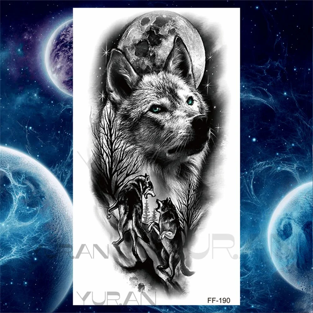 Sdrawing Tiger Temporary Tattoos For Women Men Realistic Wolf Scary Thorns Maori Compass Fake Tattoo Stickers Arm Body Tatoos DIY