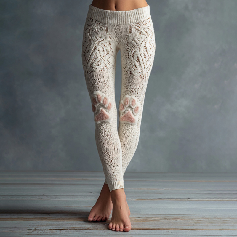 Women's Cute Cat Cat Paw Embroidered Cozy Casual Leggings