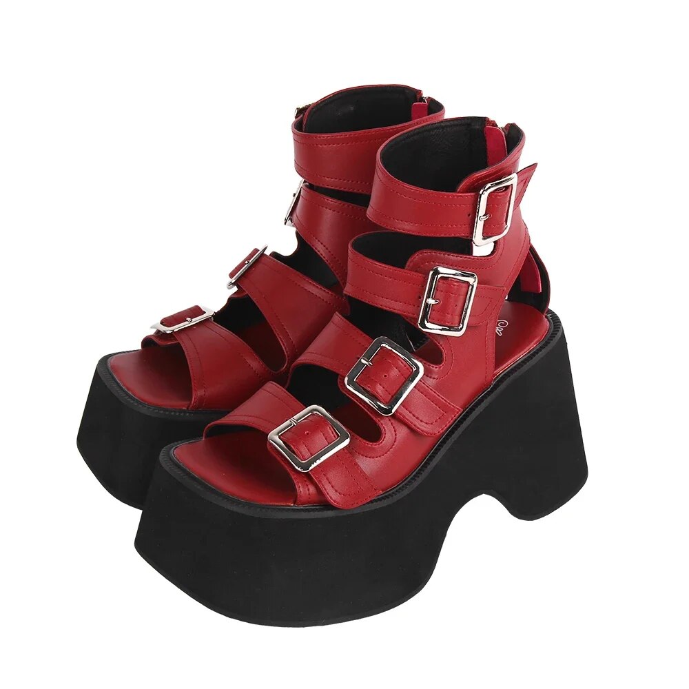 VCshoes Woman Lolita Punk Cool Shoes Lady High Heels Pumps Girl Princess Dress Party Sandals Fish Mouth Buckles 10cm 6013