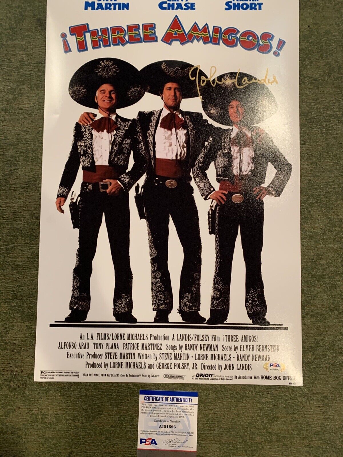 john landis signed 12x18 Photo Poster painting Auto Three Amigos Psa Coa