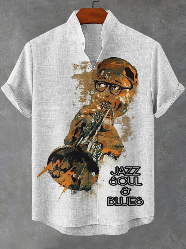 Men's Jazz Soul And Blues Music Art Print Linen Blend Shirt