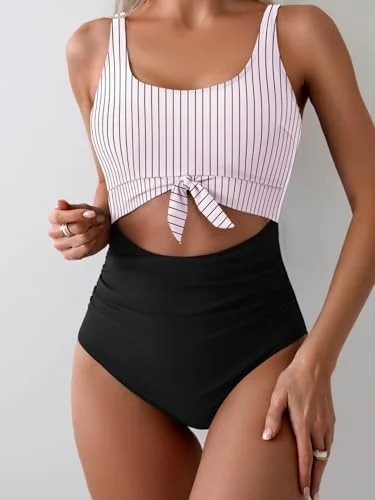 Women's One Piece Tummy Control Cut Out Tie Knot Swimsuit