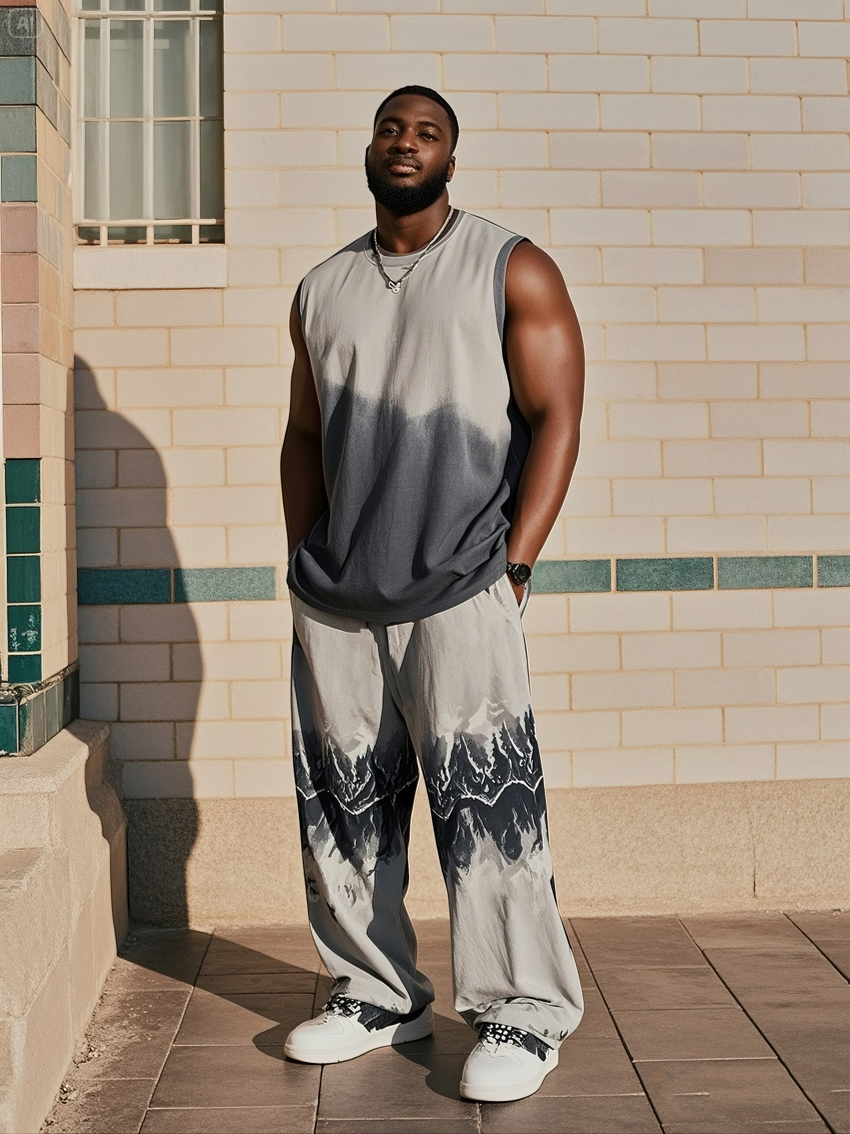 Big Boy Volcanic Rift Colorblock Print Tank Trousers Suit