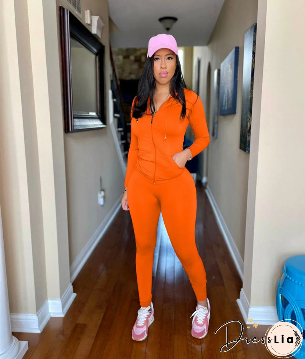 Zipper Hooded Sweatshirts Pants Joggers 2 Piece Suit