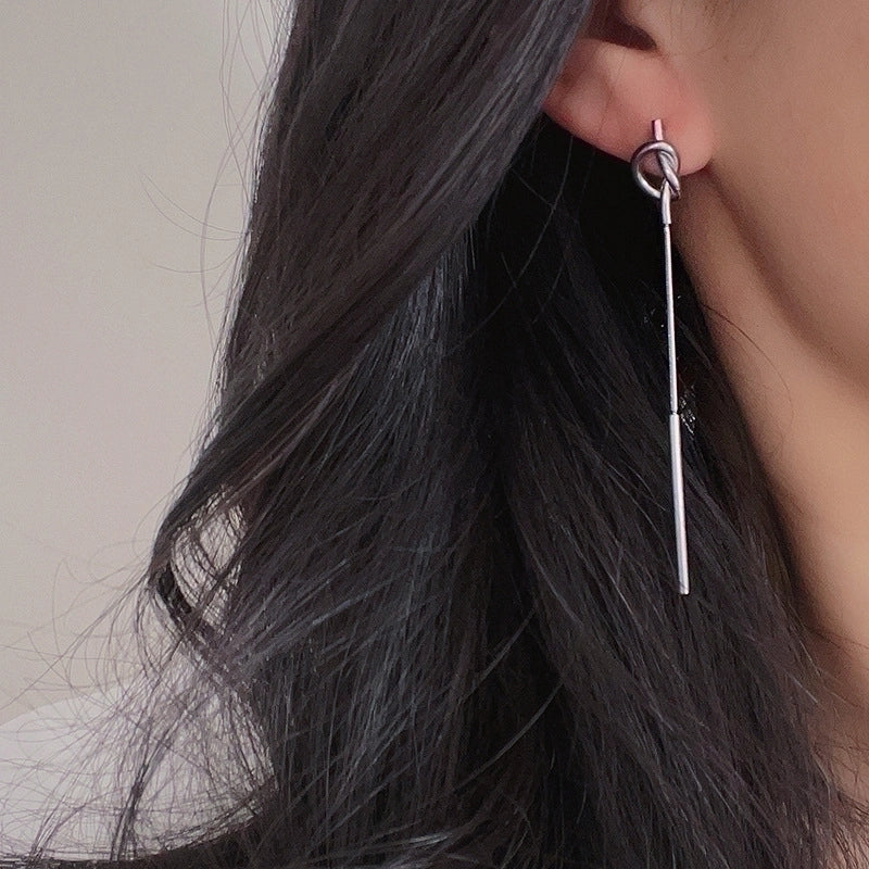 1 Pair Minimalist Solid Color Tassel Plating Titanium Steel 18k Gold Plated Drop Earrings