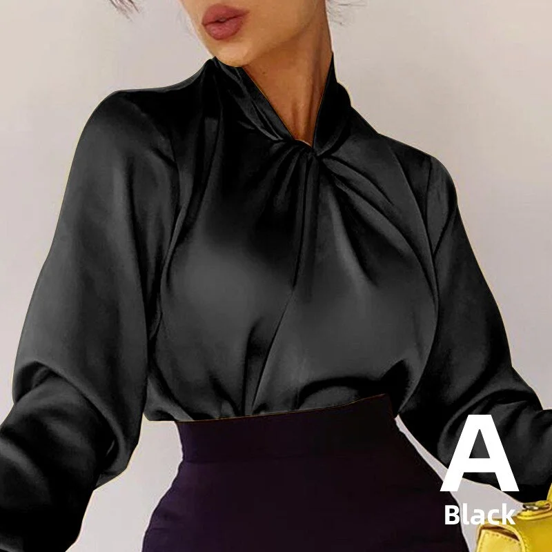 Celmia Satin Yellow Blouses Women 2022 Fashion Twisted Collar Celebrities Shirts Office Lady Long Sleeve Party Blusas Tops Tunic