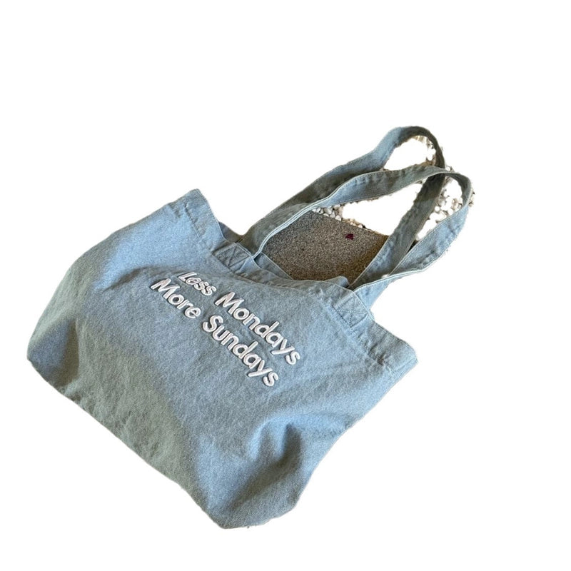 Women’s Medium Denim Letter Vintage Style Square Zipper Shoulder Bag