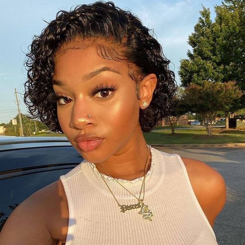 Wulala Curly Bob Transparent Lace Front Human Hair Wigs Short Pixie Cut Virgin Hair For Black Women Deep Water Wave Wigs US Mall Lifes