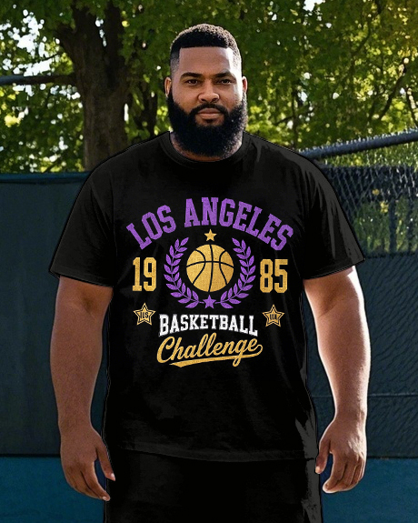 Big Men's Street Fashion Basketball Special Number 1985 Printed Short Sleeve T-shirt Pants Set