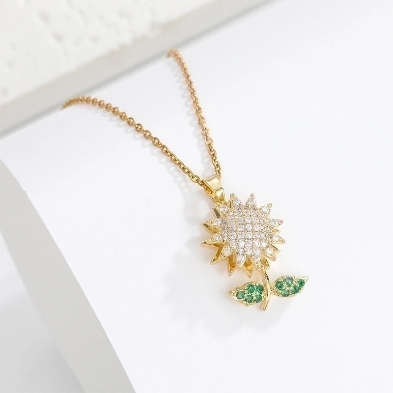 Minimalist Flower Copper Zircon Pendant Necklace In Bulk