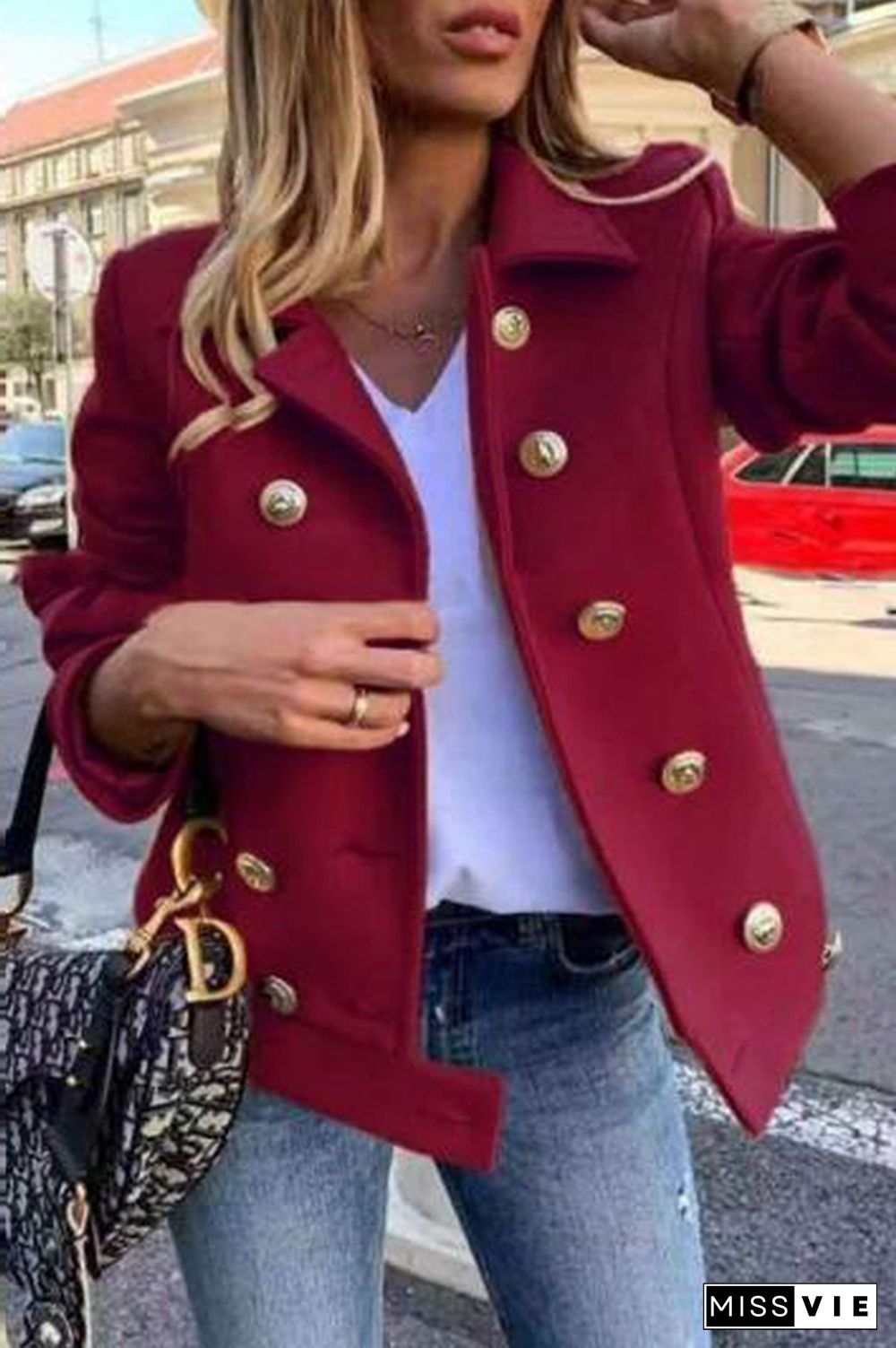 Casual Solid Patchwork Buckle Turndown Collar Outerwear(4 Colors)