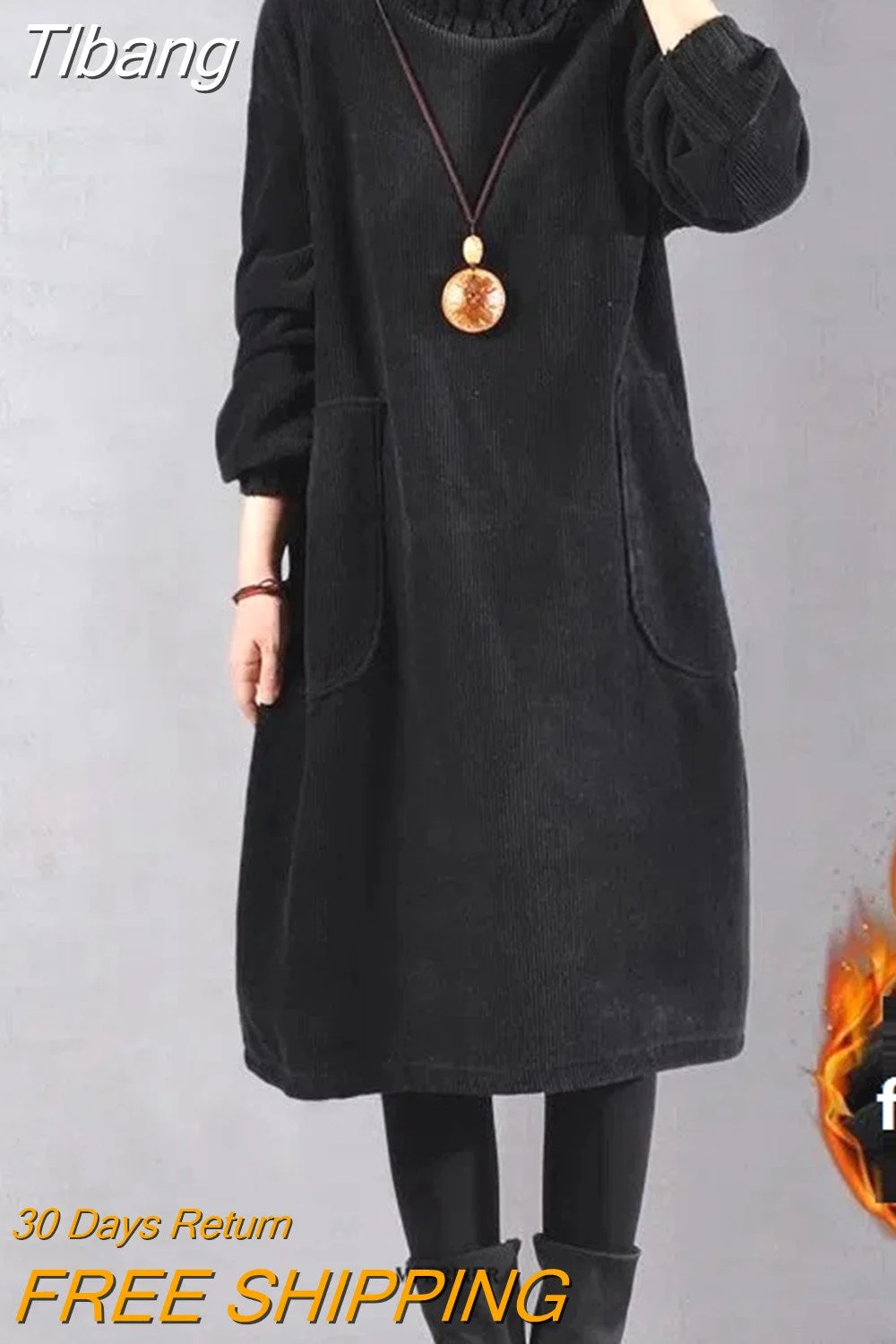 Tlbang Size Women Dress Winter Dress Women Lady Vestidos Long Sleeve Warm Long Dress