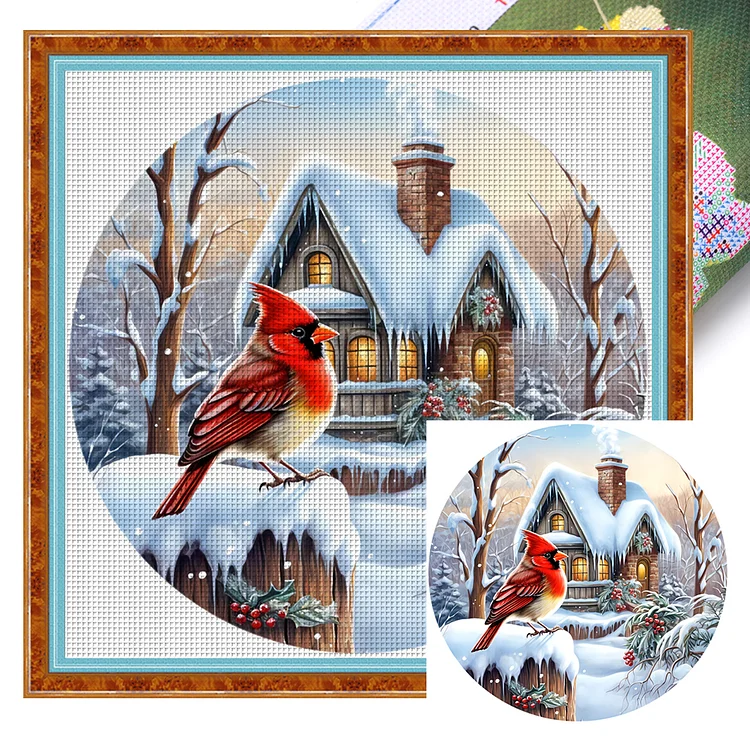 Christmas Red Bird 11CT (40*40CM) Stamped Cross Stitch