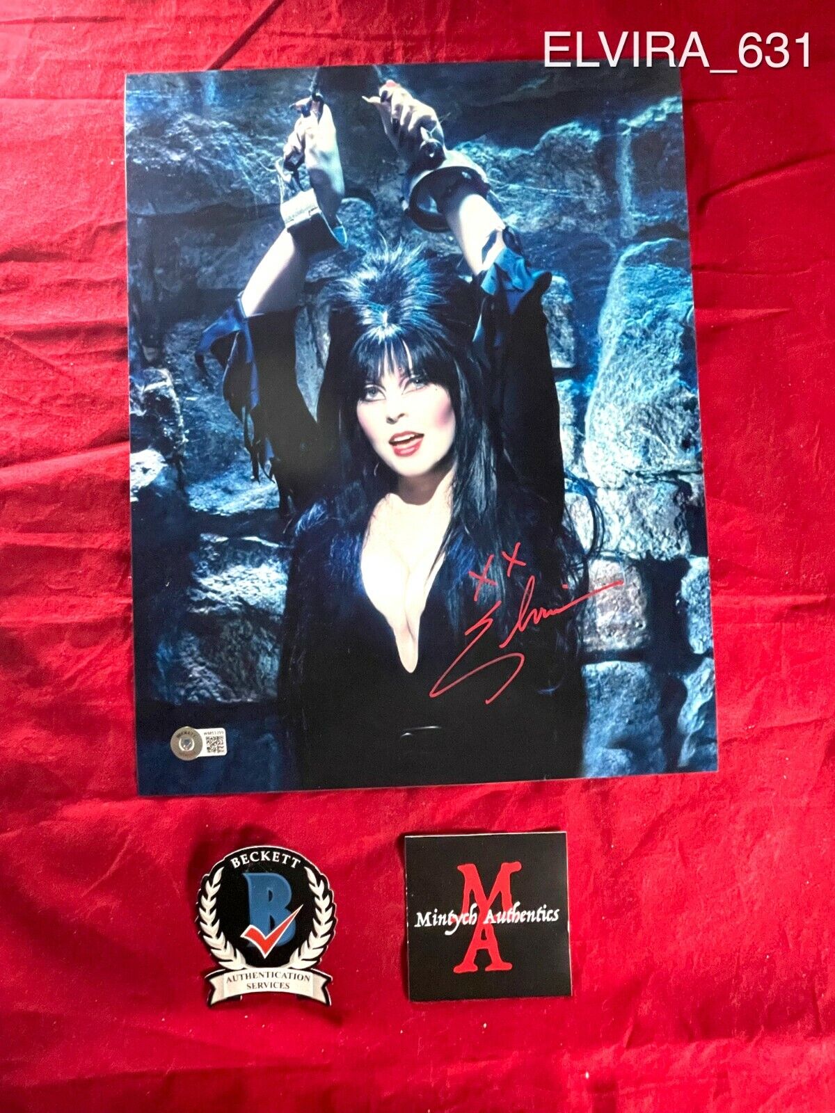 ELVIRA CASSANDRA PETERSON AUTOGRAPHED SIGNED 11x14 Photo Poster painting! BECKETT COA! HORROR!