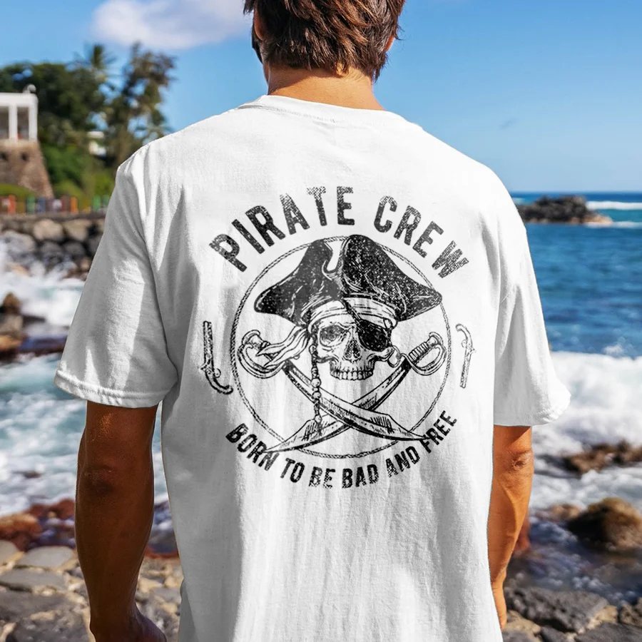 Pirate Crew Born To Be Bad And Free Printed Men's T-shirt