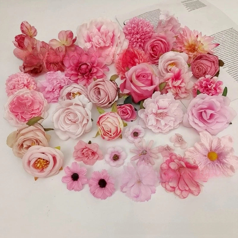 10 Pieces Pink Artificial Flower Wedding Shooting Props Handmade Diy Hair Accessories Decoration Flower Box Material