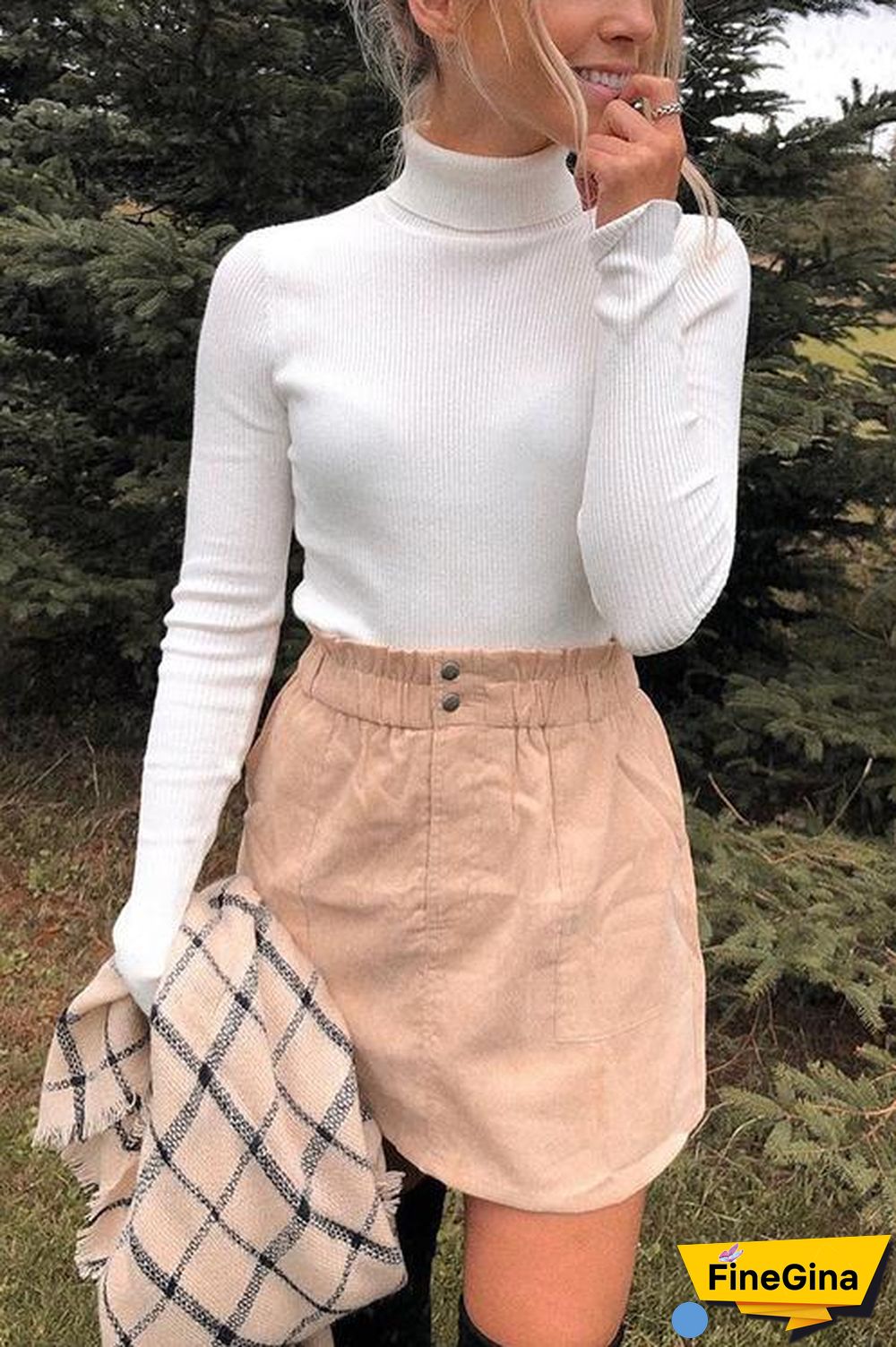 High Collar Knit Long Sleeve T Shirt