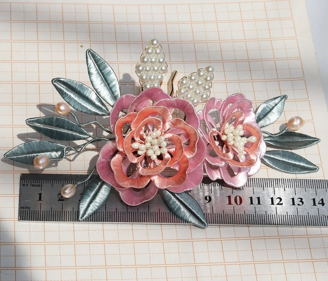 Silk Wrapped Flowers Pearl Hairpin Hanfu Headdress