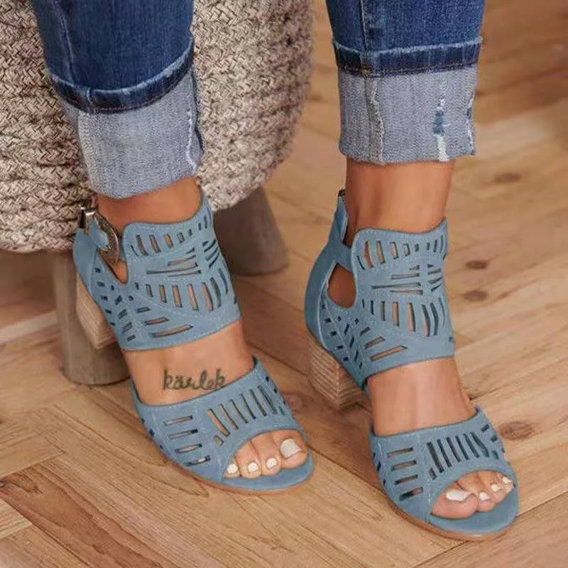 Women Sandals High Heel Gladiator Buckle Strap Fashion Shoes Woman Sandalias Mujer 2021 Summer Ladies Sandals Plus Size 35-43