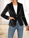 Elegant Women's Blazer - Solid Color, Long Sleeve, Open Front with Single Button - Machine Washable Polyester & Elastane Blend for Fall/Winter