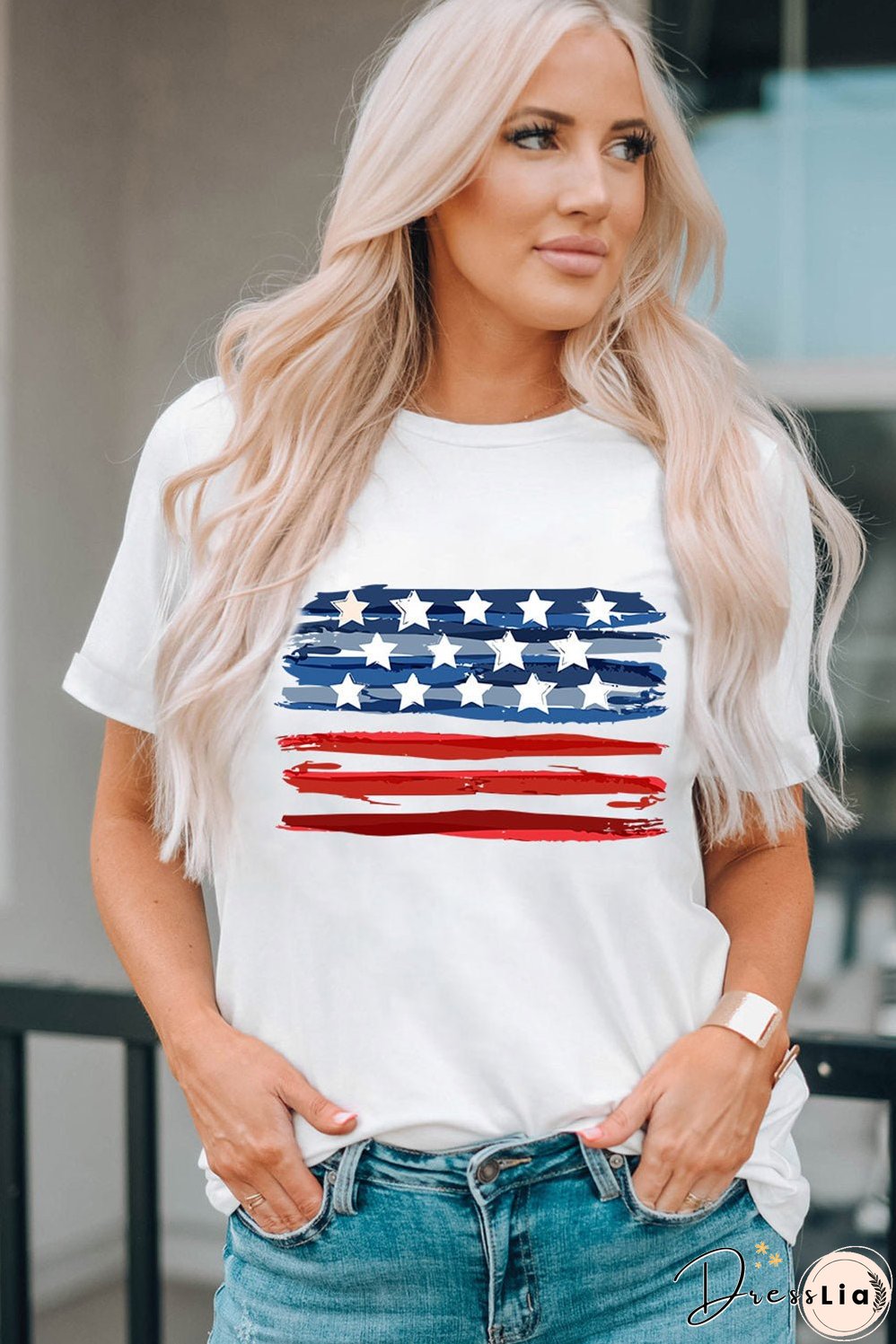 US Flag Graphic Round Neck Tee