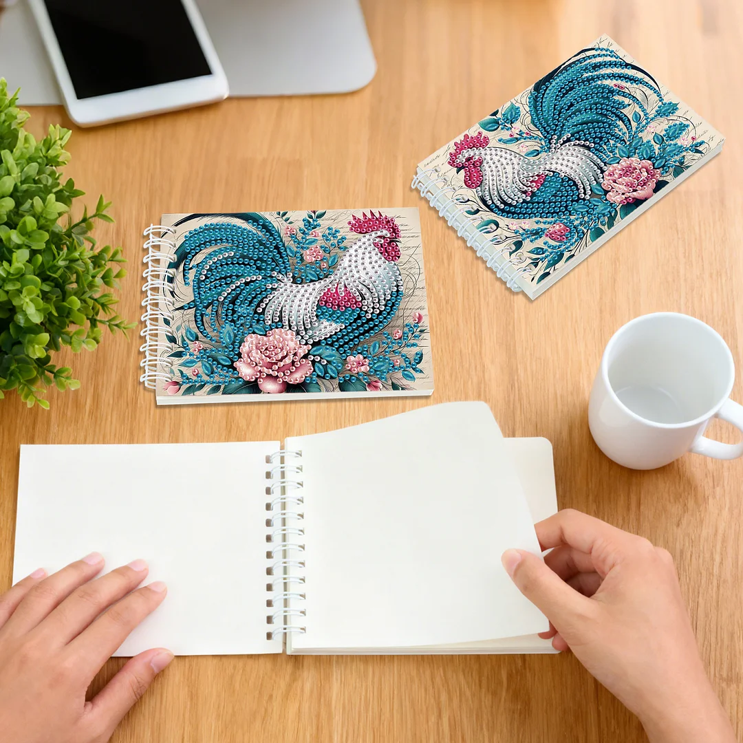 2 Pack Rooster DIY Diamond Art Spiral Notebook Kit 80Pages No Lines for Adults