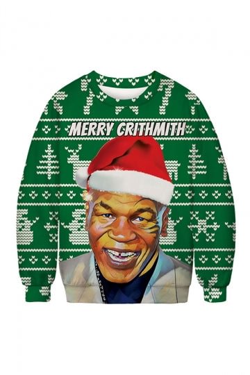 Christmas Funny Print Pullover Sweatshirt Green-elleschic