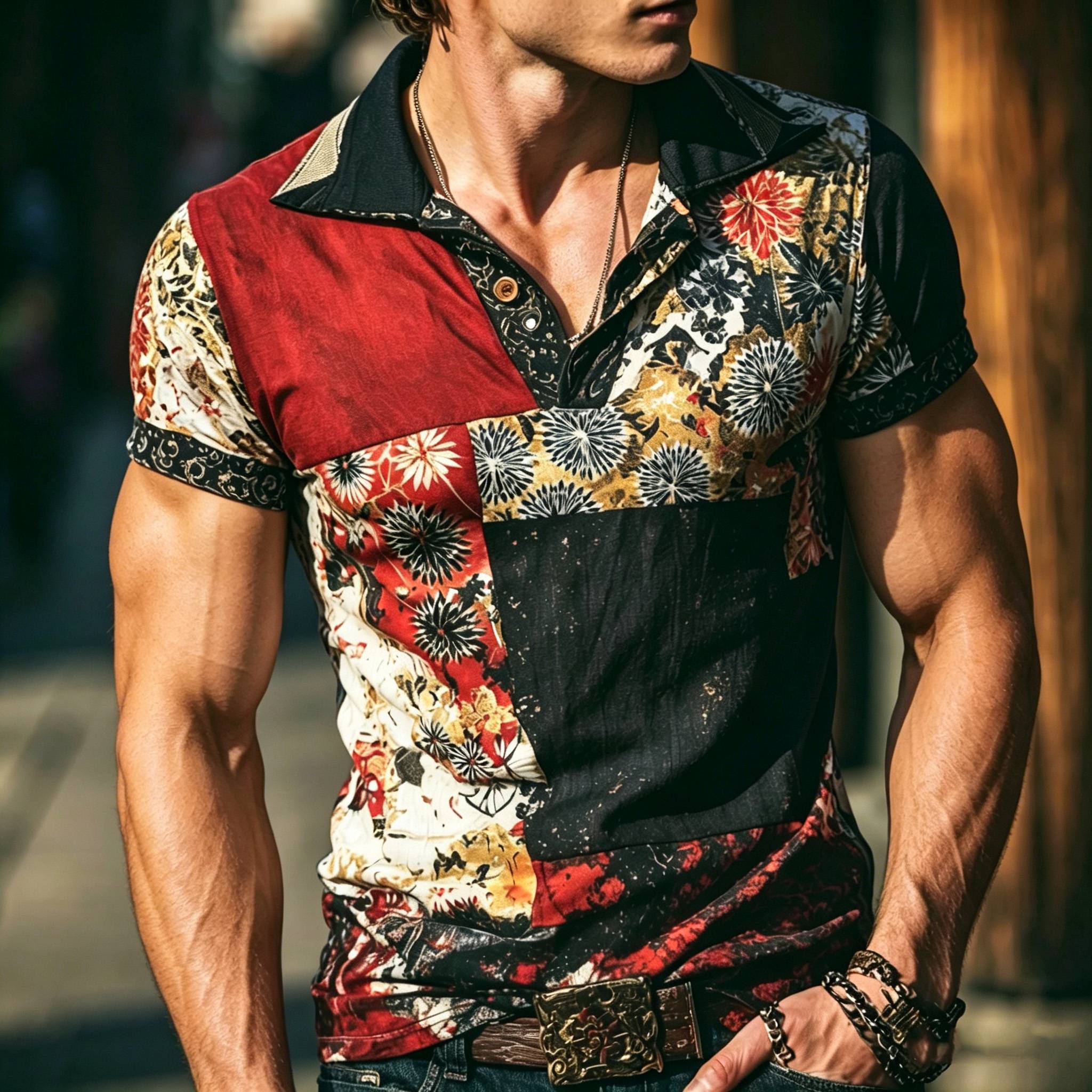 Comstylish Men's Japanese-style Floral Print Linen Shirt