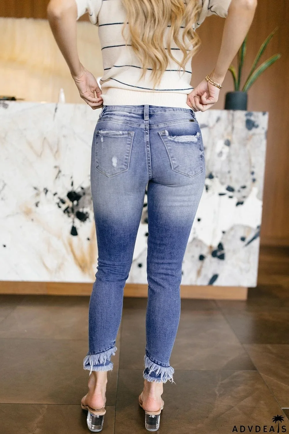 Distressed Mid Rise Skinny Denim Pants