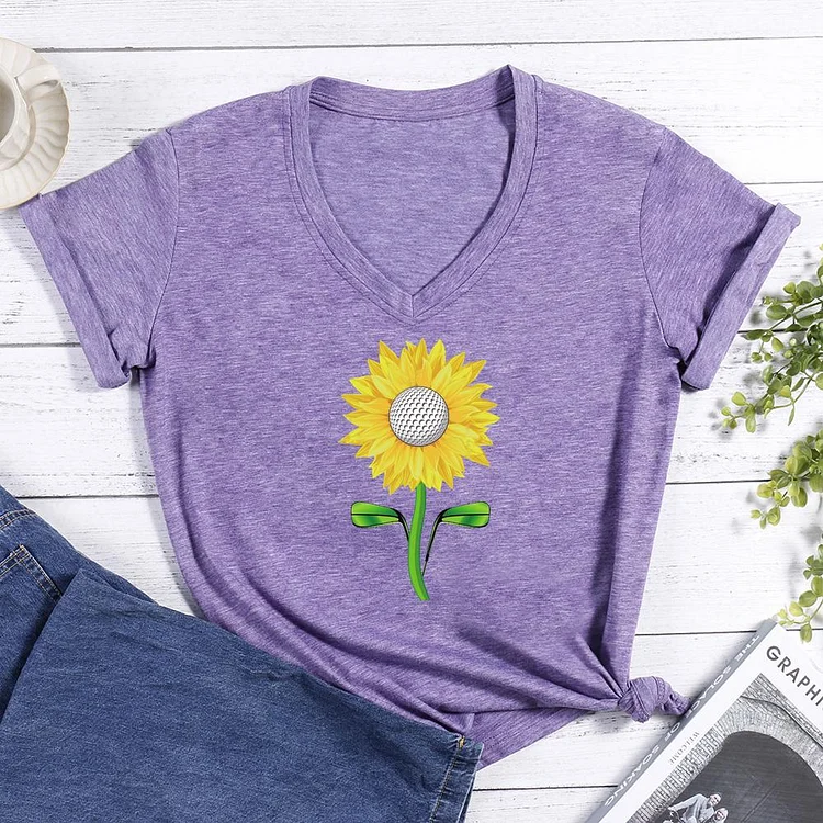 Love golf and sunflower V-neck T Shirt-Annaletters