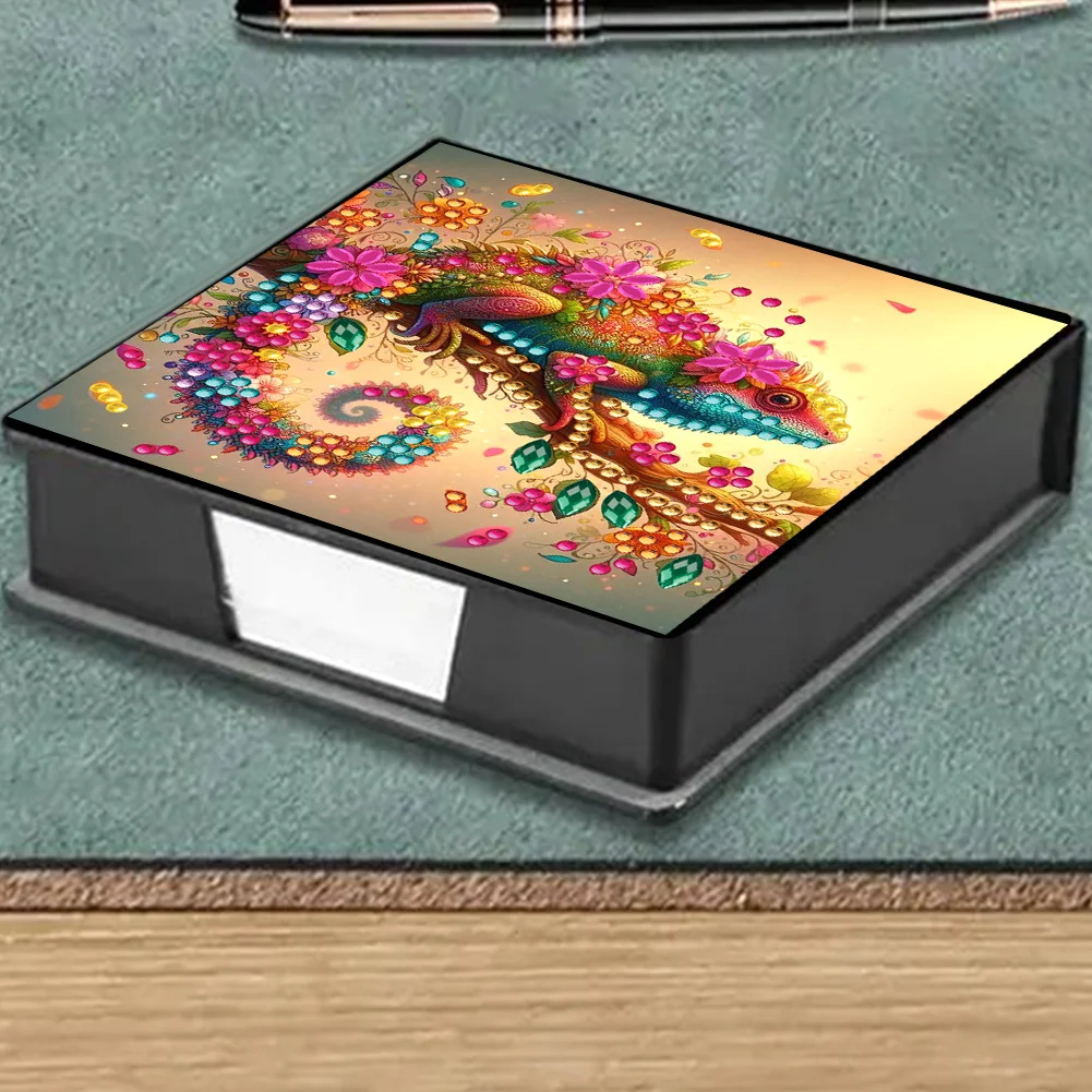 PU Lizard Diamond Painting Notecard Box with Papers for DIY Art Craft