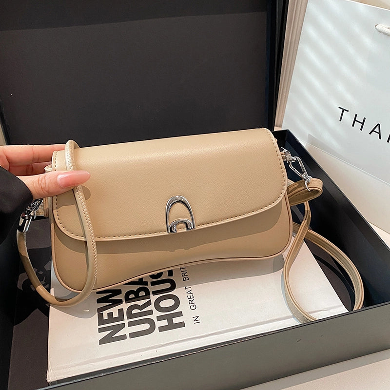 Women’s Medium Pu Leather Solid Color Classic Style Sewing Thread Square Flip Cover Underarm Bag