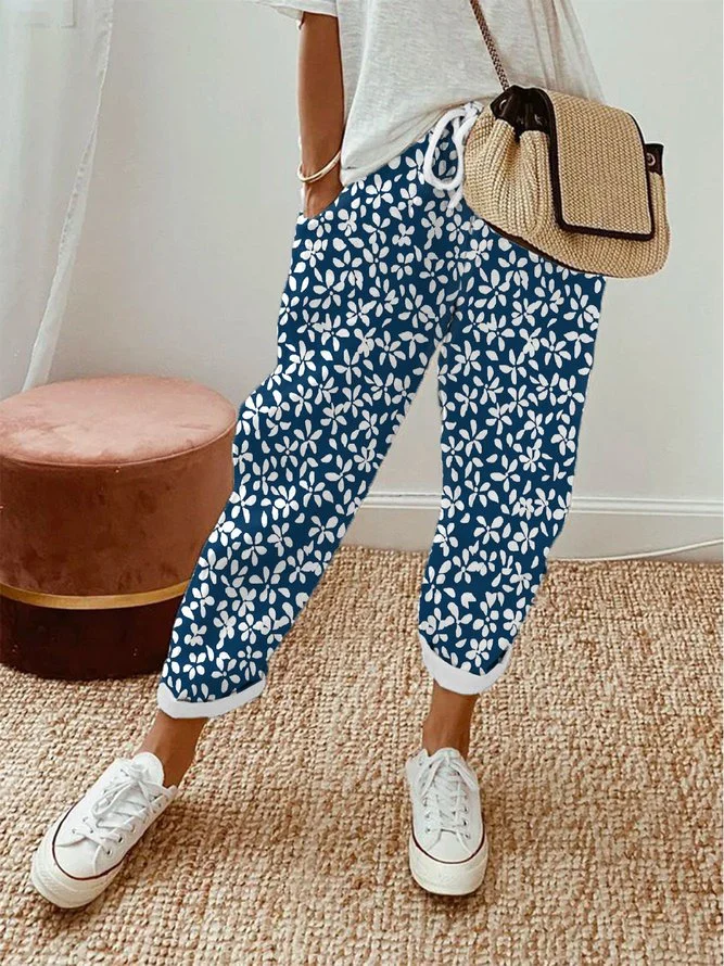 Disty Floral Pockets Casual Pants