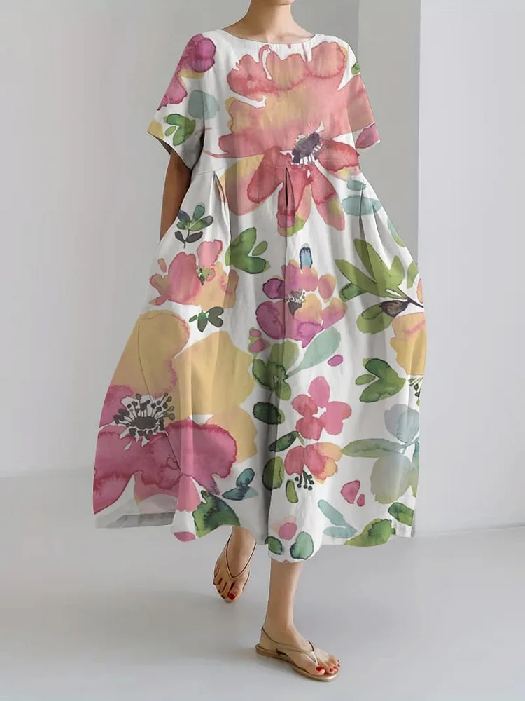 Women's Retro Botanical Floral Design Printed Casual Loose Dress