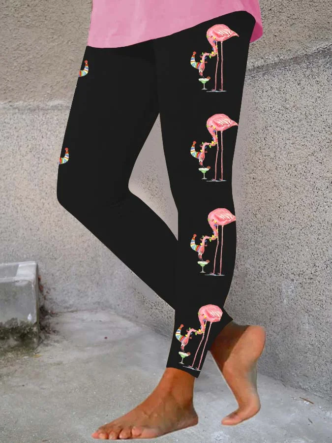 Women's Merry Christmas Christmas   Flamingo Fun Print Print Leggings
