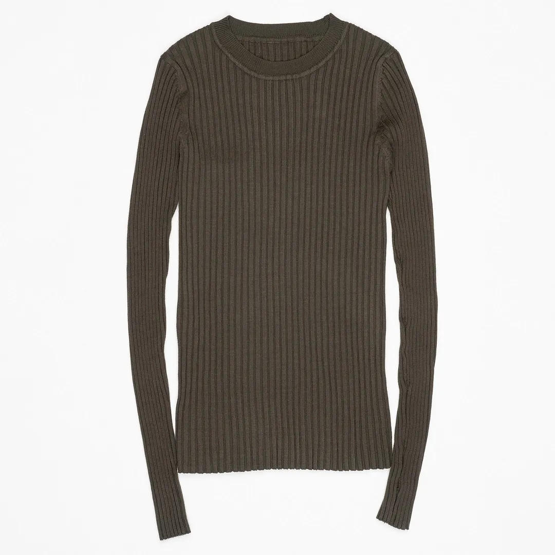 Women Sweater Pullover Basic Ribbed Sweaters Cotton Tops Knitted Solid Crew Neck With Thumb Hole
