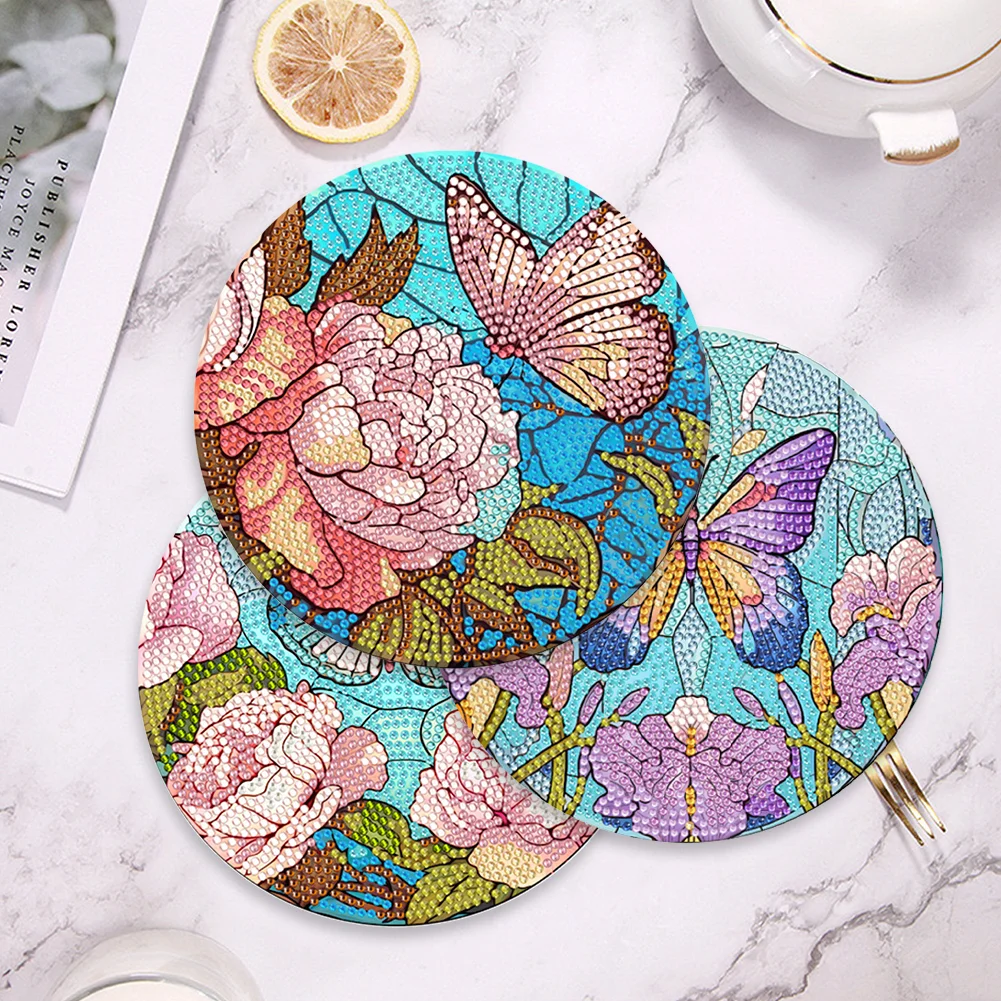 4pcs DIY Flower Butterfly Acrylic Diamond Painted Placemats Eco-Friendly Placemat