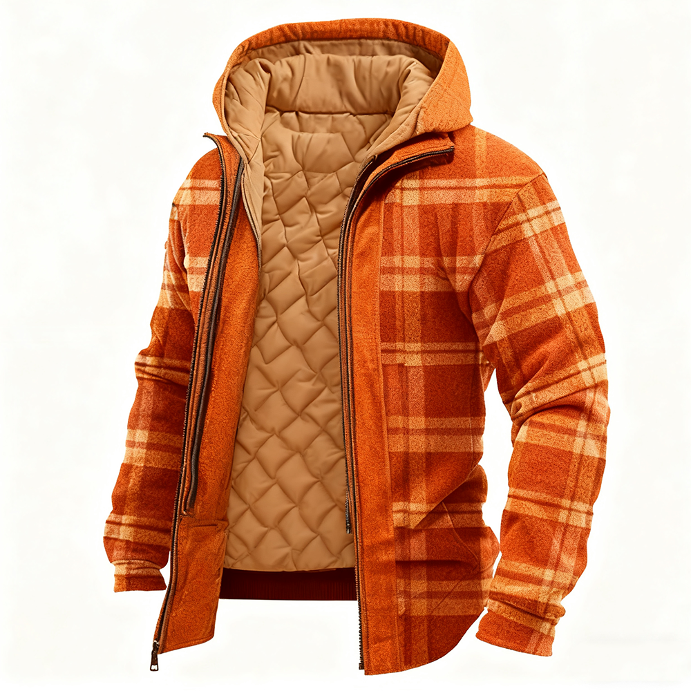 Men's Retro Autumn/Winter Plaid Fleece-Lined Warm Casual Jacket-inspireuse