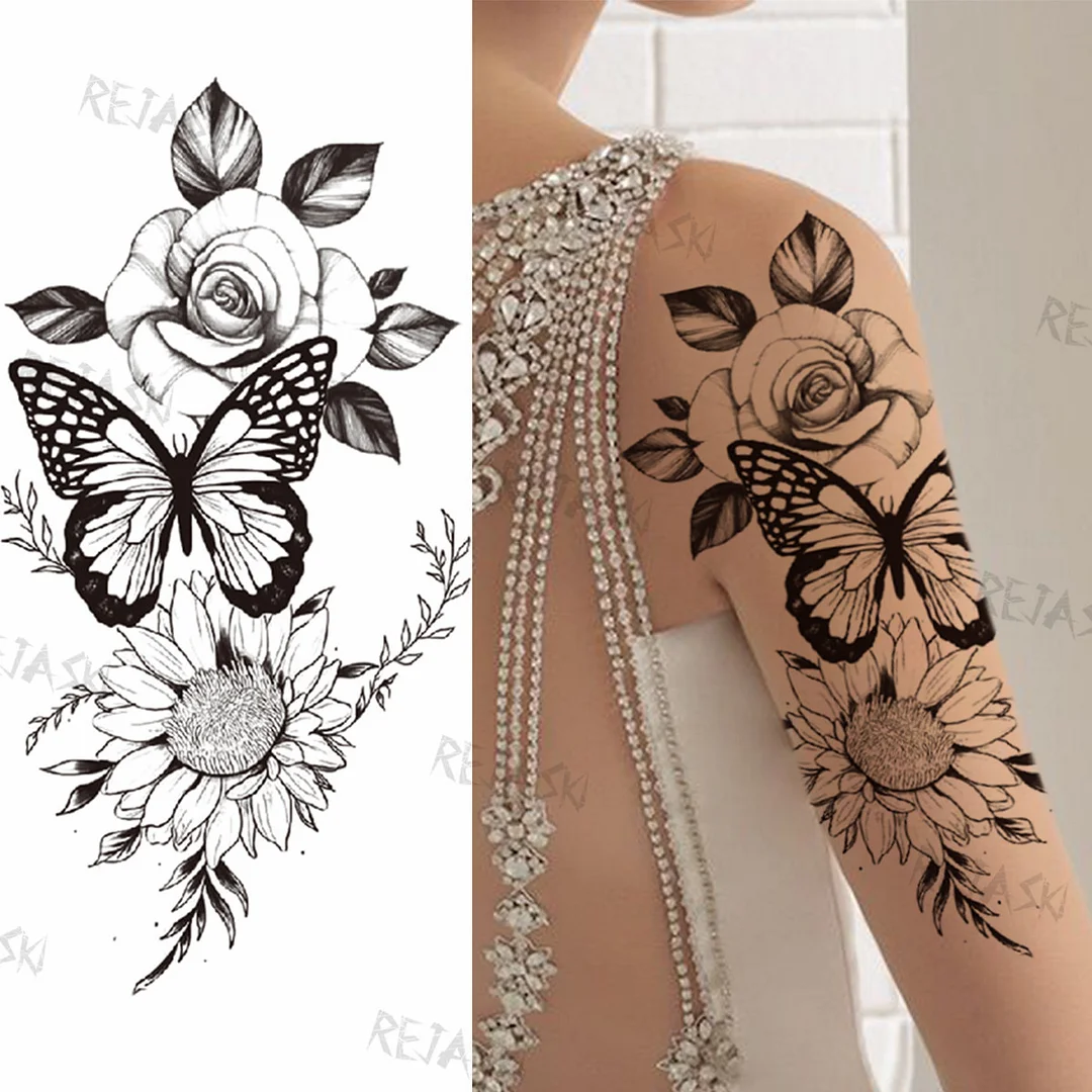 Sdrawing Big Lion Crown Temporary Tattoos For Men Women Tiger Flower Cross Skull Realistic Fake Tattoo Body Art Tatoo Sticker