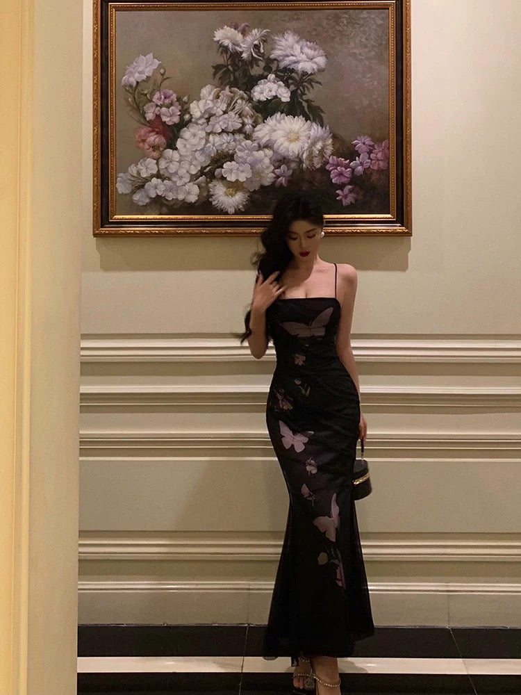 Aiertu - Classy Sheath Spaghetti Straps Sleeveless Black Backless Prom Dresses Birthday Outfits HOT845 Aiertu